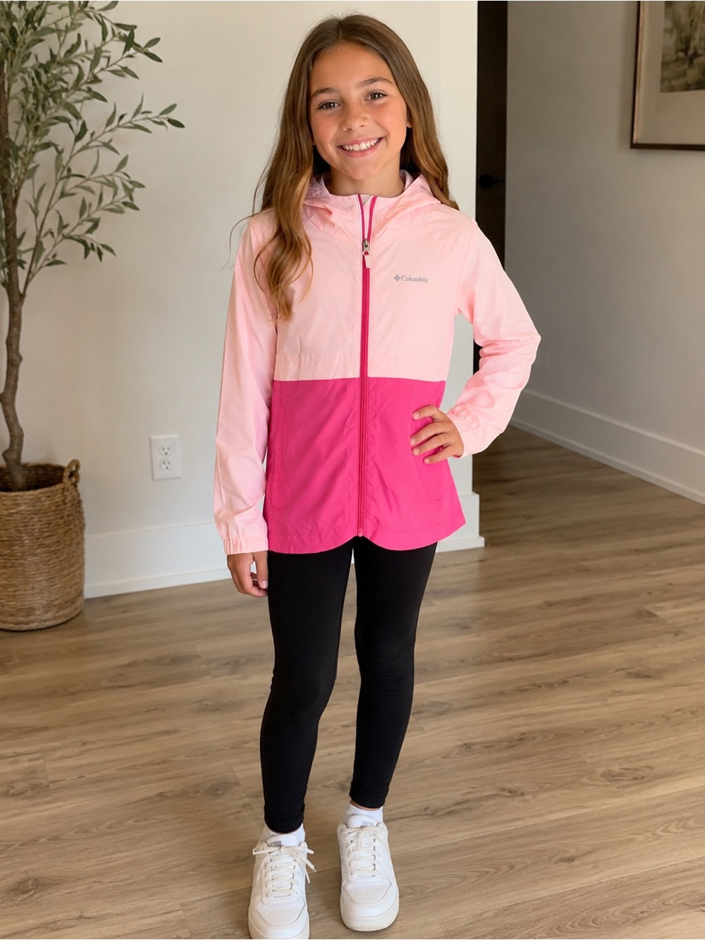 Columbia Pink Two-Tone Hooded Windbreaker